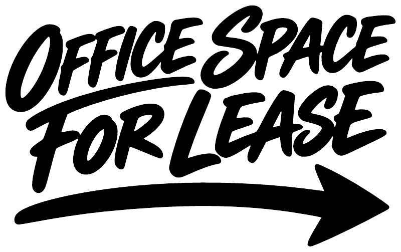 Directional vinyl decal close-up with bold black “Office Space for Lease” text and right arrow