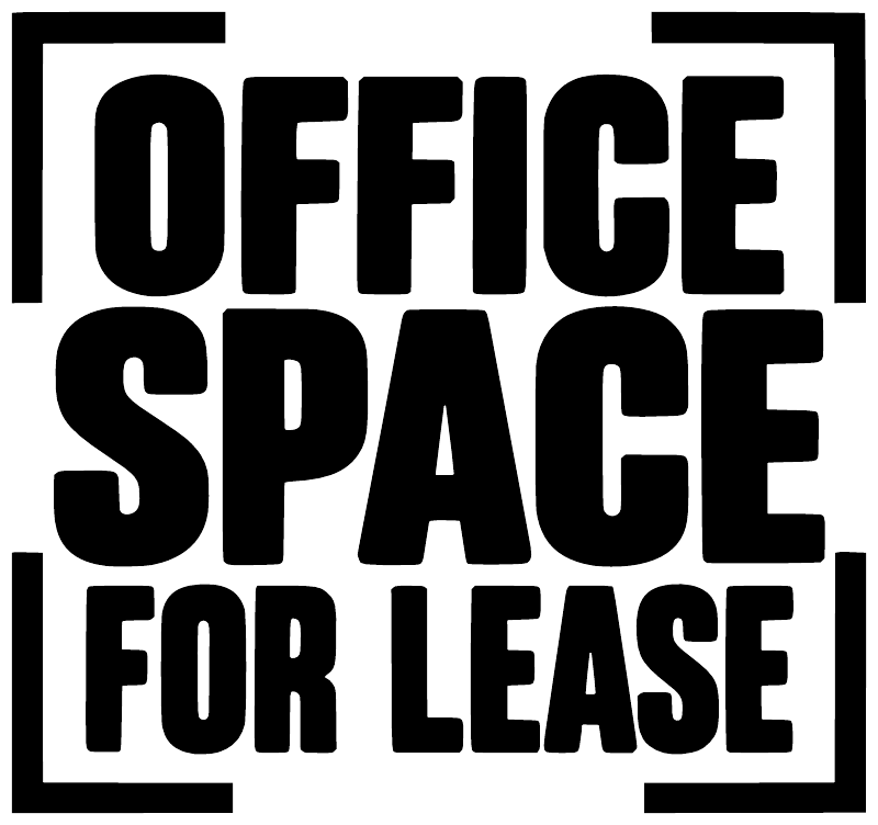 Stacked vinyl lettering decal reading "OFFICE SPACE" and "FOR LEASE" in black