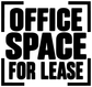 Stacked vinyl lettering decal reading "OFFICE SPACE" and "FOR LEASE" in black