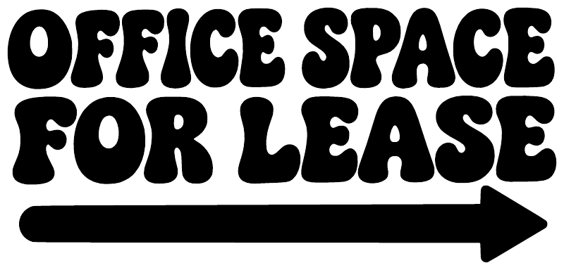 Black directional vinyl decal reading “OFFICE SPACE FOR LEASE” with right arrow