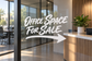 Directional vinyl decal reading “OFFICE SPACE FOR SALE” with right arrow