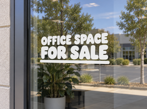Office Space For Sale horizontal vinyl lettering decal in white for windows
