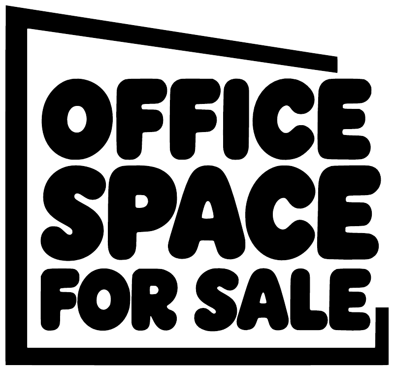 Black stacked vinyl lettering decal reading 'OFFICE SPACE FOR SALE' on white