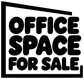 Black stacked vinyl lettering decal reading 'OFFICE SPACE FOR SALE' on white