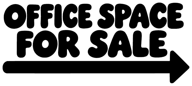 Large "OFFICE SPACE FOR SALE" lettering vinyl decal with right-pointing arrow