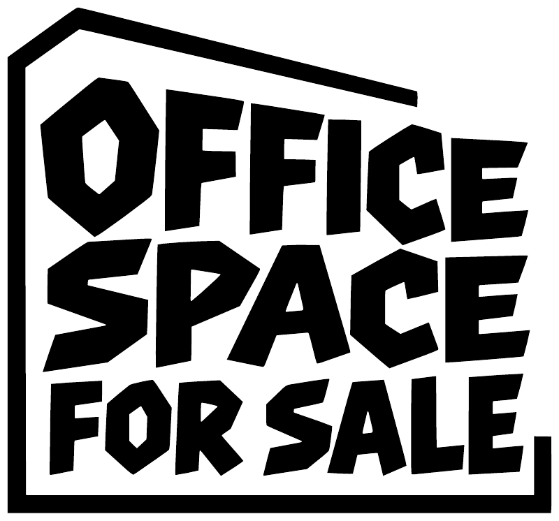 Stacked vinyl decal with bold "OFFICE SPACE FOR SALE" lettering in black on white