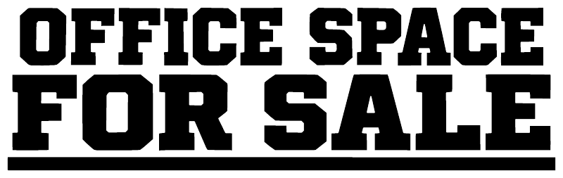 Vinyl window decal close-up with black text: OFFICE SPACE FOR SALE