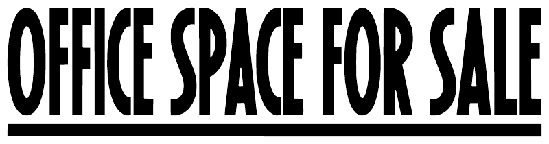 Horizontal vinyl lettering decal with bold black "OFFICE SPACE FOR SALE" text