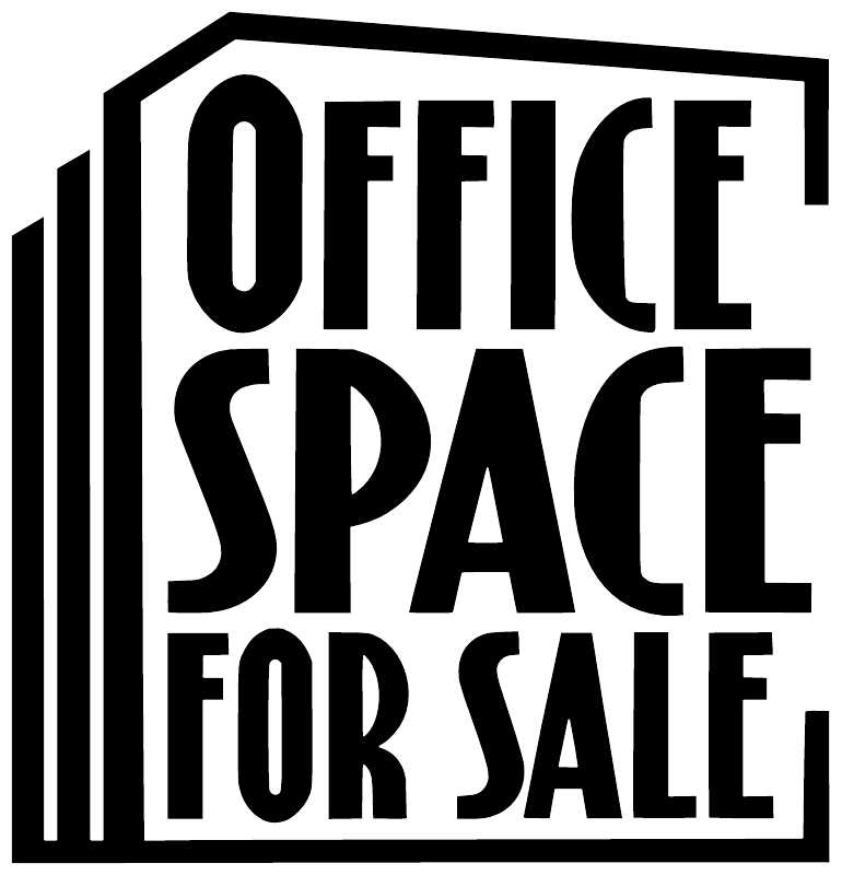 Stacked vinyl decal with bold black 'OFFICE SPACE FOR SALE' text and bar accents