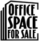 Stacked vinyl decal with bold black 'OFFICE SPACE FOR SALE' text and bar accents