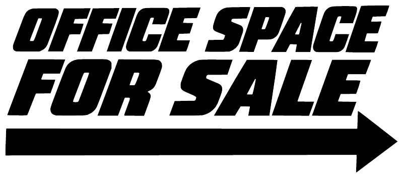 Directional vinyl decal with Office Space For Sale text and right arrow, black on white