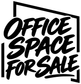 Closeup of stacked vinyl decal: OFFICE SPACE FOR SALE, black lettering