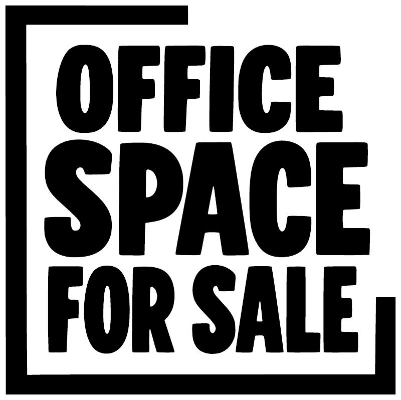 Stacked vinyl decal reading 'OFFICE SPACE FOR SALE', black letters on white