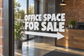 Directional vinyl decal with bold “OFFICE SPACE FOR SALE” lettering and right arrow.