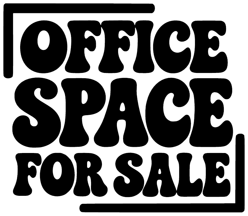Stacked vinyl decal showing bold “OFFICE SPACE FOR SALE” lettering in black