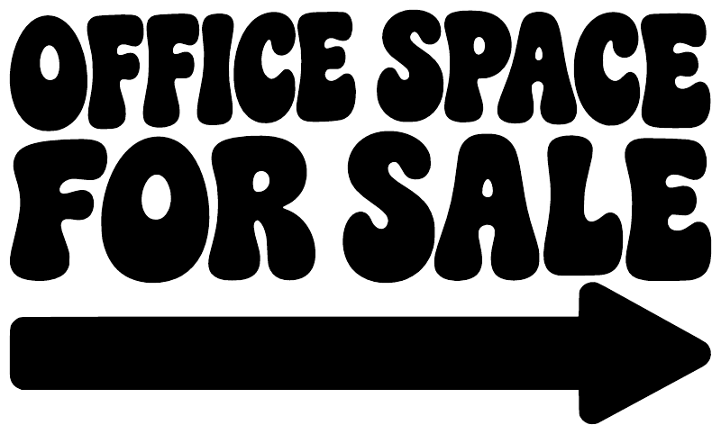 Directional vinyl decal with bold “Office Space for Sale” text and right arrow, black.