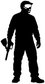 Paintball vinyl decal: black player silhouette holding a marker on plain background
