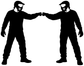 Vinyl decal graphic of two masked paintball players high-fiving in black silhouettes.