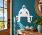 Paintball player vinyl decal with goggles and marker, white silhouette