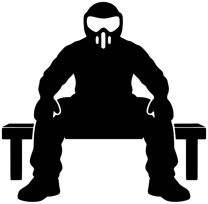 Paintball player vinyl decal silhouette with goggles and marker, black