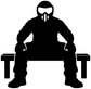 Paintball player vinyl decal silhouette with goggles and marker, black