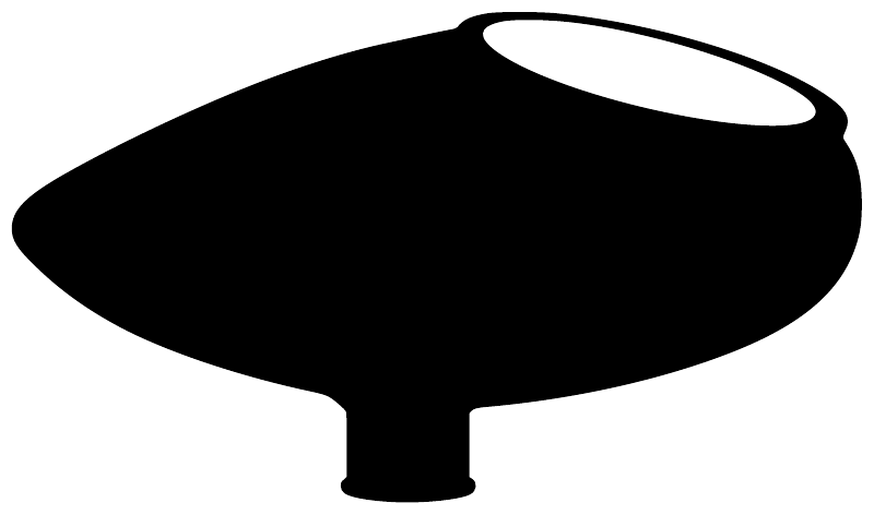 Paintball hopper emblem vinyl decal close-up: black symbol on light backing