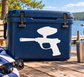 Paintball marker vinyl decal with white paintball gun silhouette on dark blue