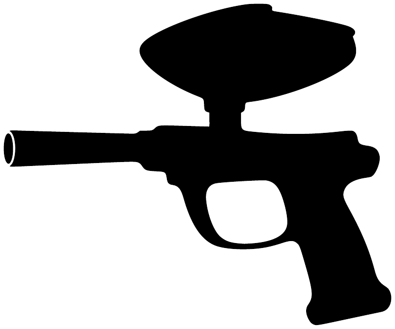 Paintball marker vinyl decal featuring black paintball gun silhouette