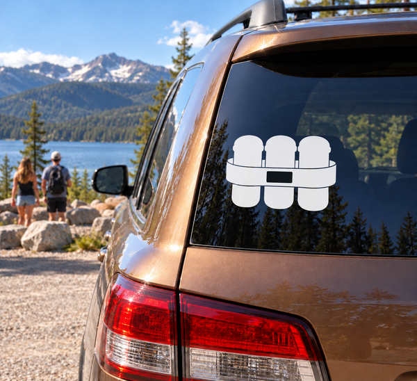 White pod harness vinyl decal for car window, featuring three pod silhouettes