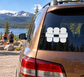 White pod harness vinyl decal for car window, featuring three pod silhouettes