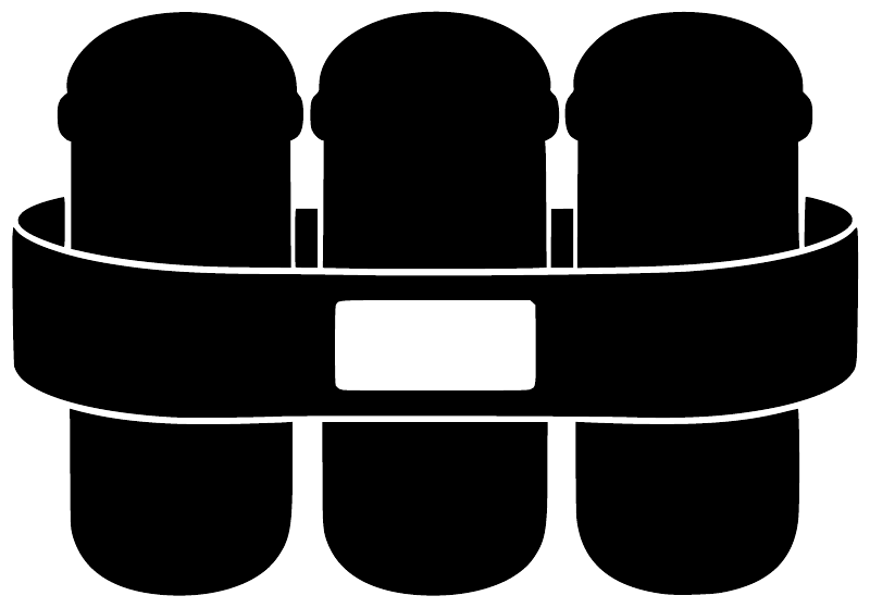 Black pod harness vinyl decal graphic with three pod cylinders and strap band