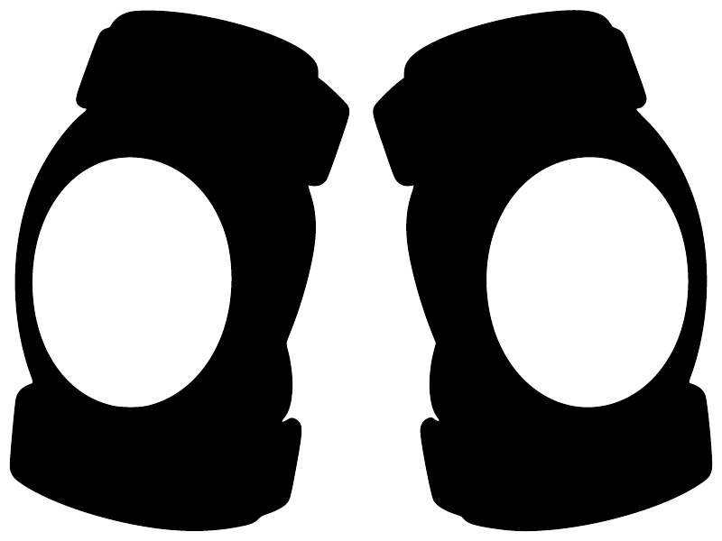 Paintball knee pad pair vinyl decal graphic: two black pads with white oval centers