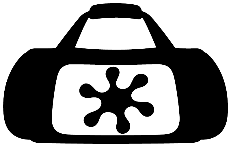 Vinyl duffel decal in black with white panel and paintball splash icon