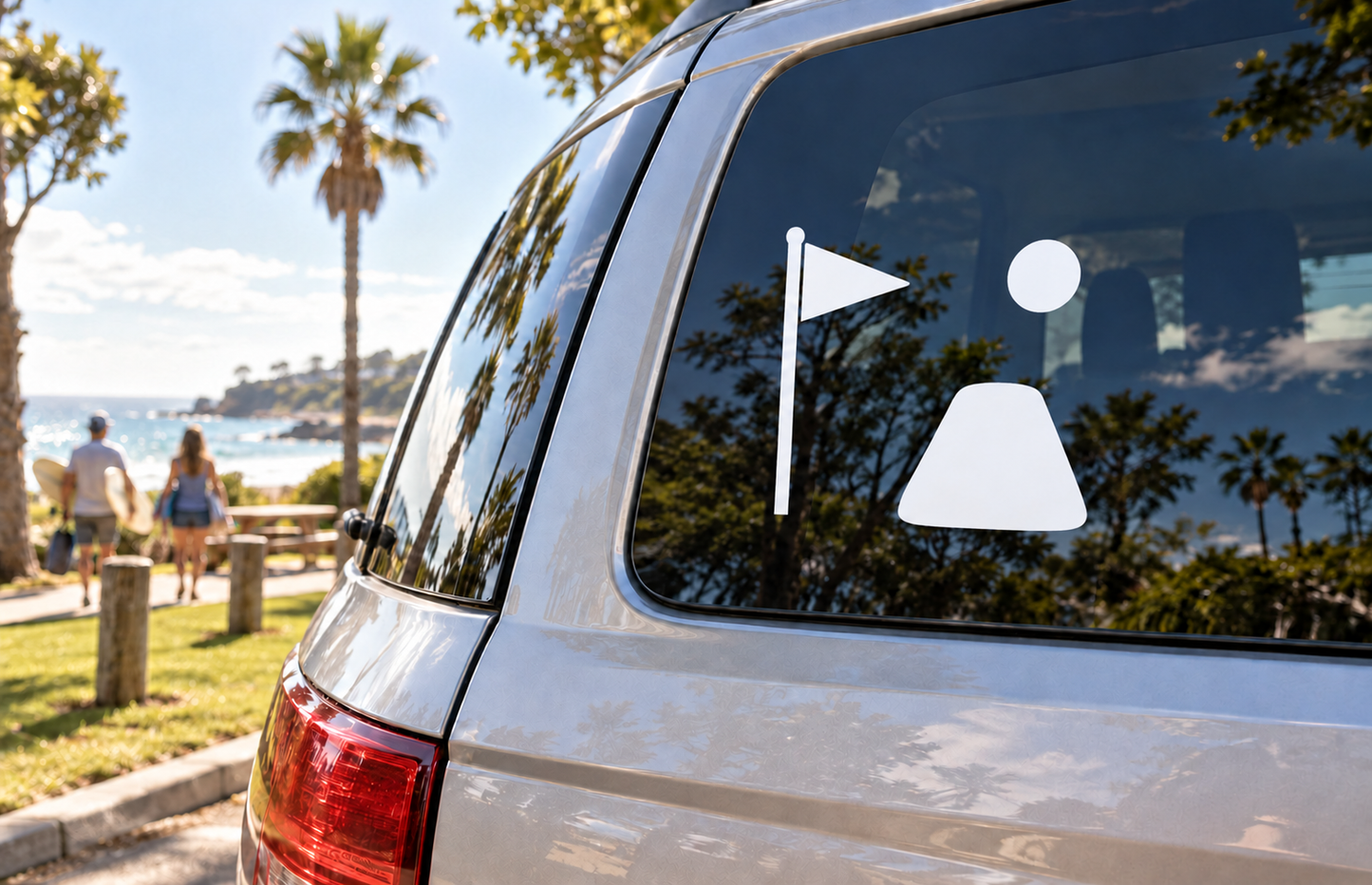 Paintball field flag vinyl decal with white flag icon on car rear window