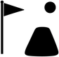 Vinyl decal emblem: black flag pole, triangular flag, circle, and hopper silhouettes