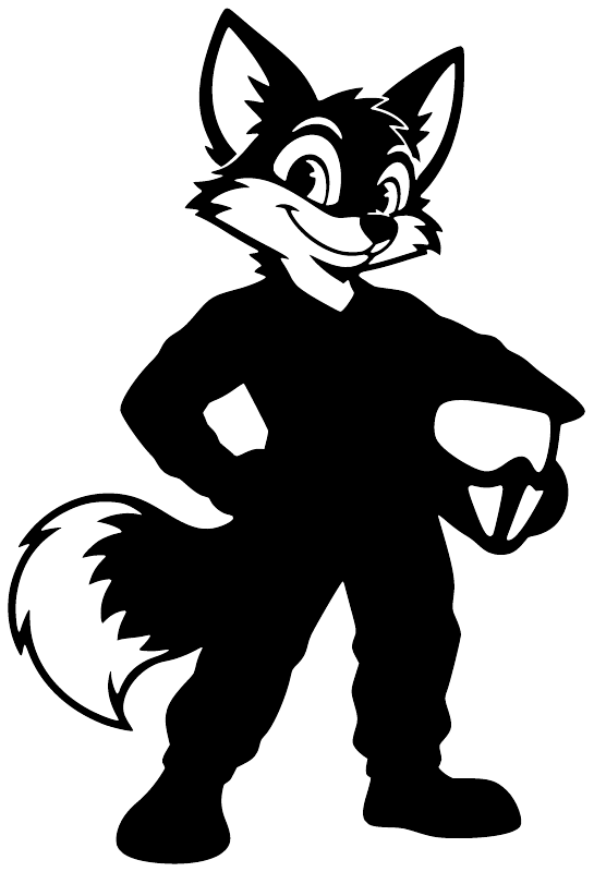 Black fox character vinyl decal with white outline and alert face