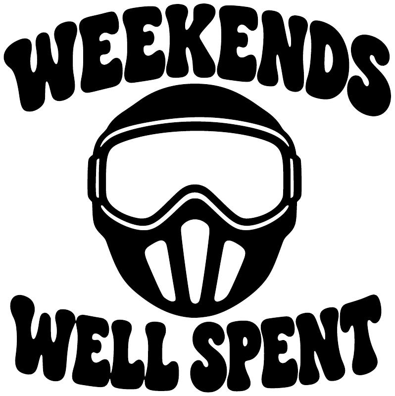 Vinyl decal with black paintball mask icon and 'Weekends Well Spent' lettering