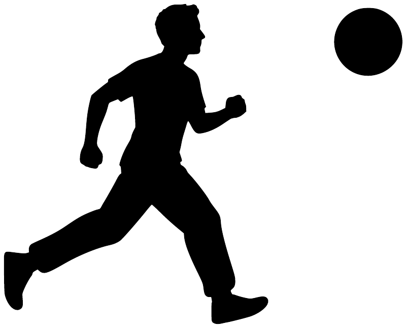 Parkour runner vinyl decal silhouette, black figure on white with circular dot