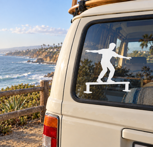 Parkour low rail balance vinyl decal on car window, black silhouette climber on rail