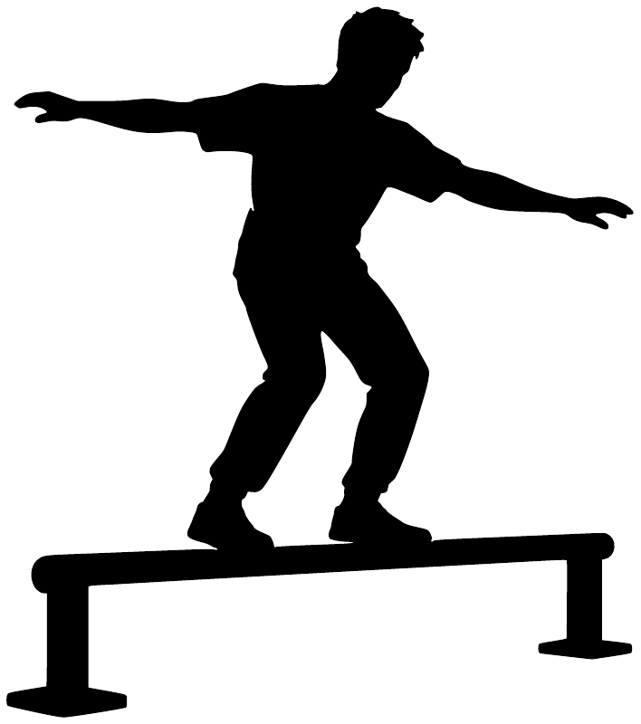 Parkour low rail balance vinyl decal, black silhouette figure standing on balance rail