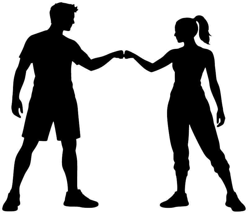 Black vinyl decal silhouettes of two figures holding hands, full-body view