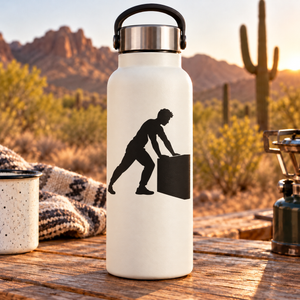 Parkour vinyl decal of a runner carrying a box, matte black silhouette