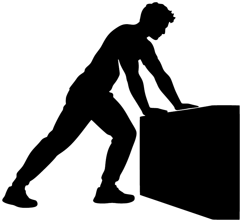 Parkour vinyl decal silhouette of a runner pushing a large box