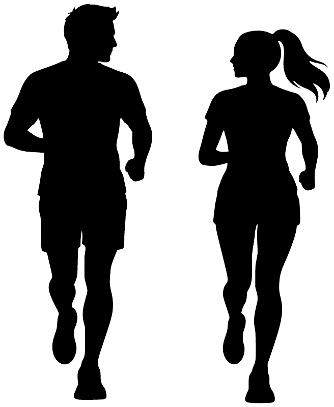 Pair of black parkour runner vinyl decals, full-body male and female silhouettes