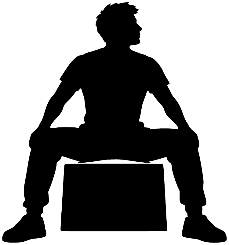 Vinyl decal silhouette of parkour athlete seated with rectangular board