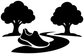 Black vinyl decal graphic with two trees and parkour runner silhouette