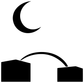 Vinyl decal of crescent moon with arch line and two block shapes on white