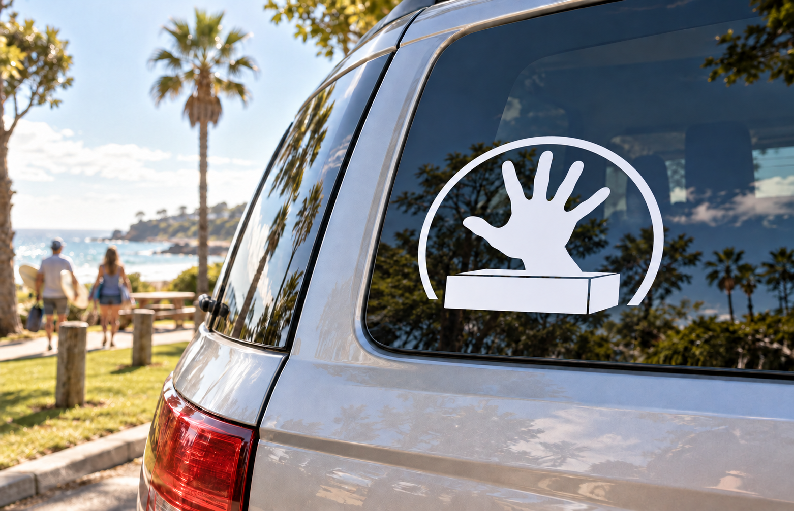Car window ParkourCX022 hand-and-block vinyl decal in white circle