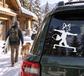 Parkour fox vinyl rail decal on car window, white silhouette on dark glass