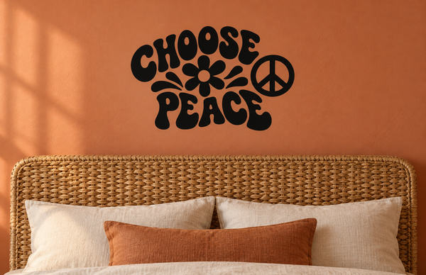 Black "Choose Peace" vinyl decal with flower icon and peace sign